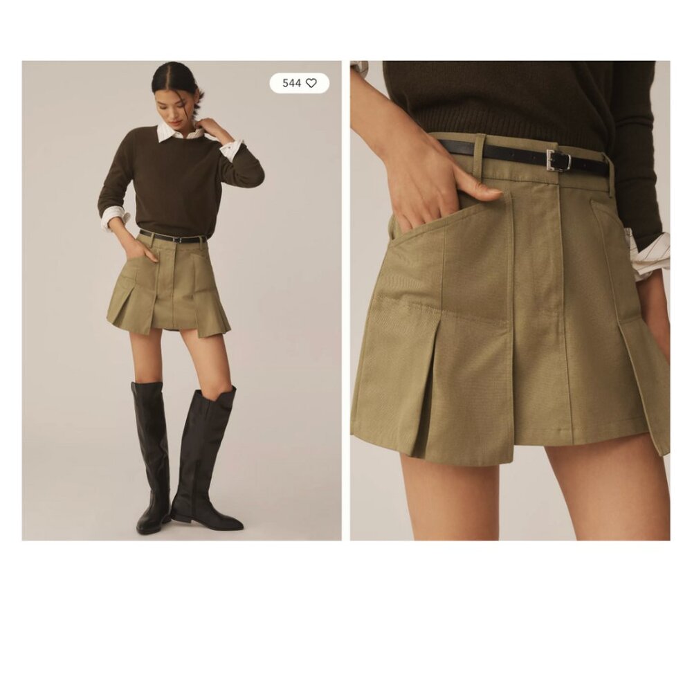 NWT Anthropologie Green Pilcro Pleated Utility Skort With Belt Size M